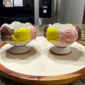 VINTAGE RARE Liz Lauter set of 2 ICE CREAM SUNDAE BOWLS Certified international
